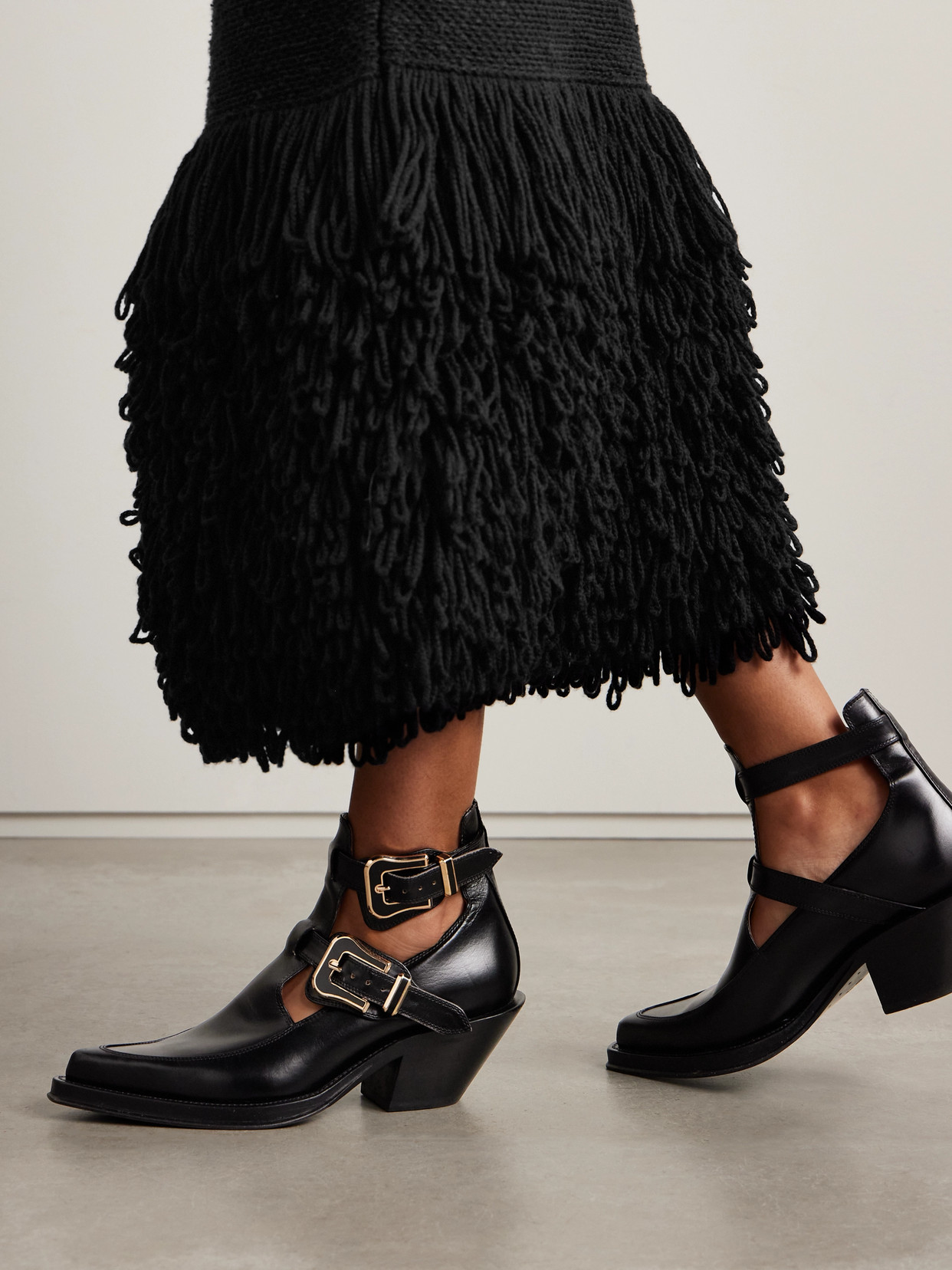 GABRIELA HEARST CASTRO BUCKLED CUTOUT LEATHER ANKLE BOOTS