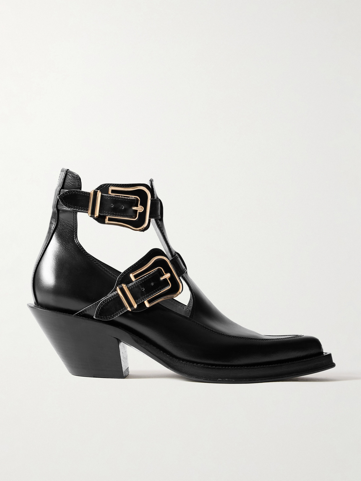 GABRIELA HEARST CASTRO BUCKLED CUTOUT LEATHER ANKLE BOOTS
