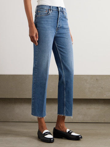 RE/DONE 70s High Rise Stove Pipe frayed straight-leg jeans