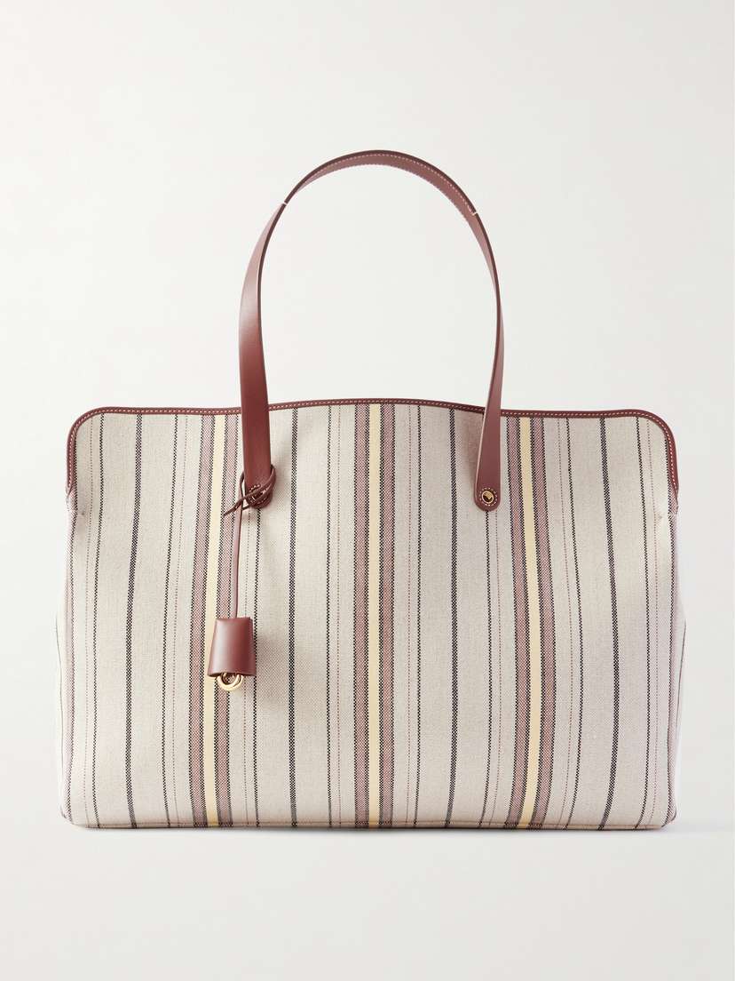 Loro Piana Laguna Leather-trimmed Striped Canvas Tote