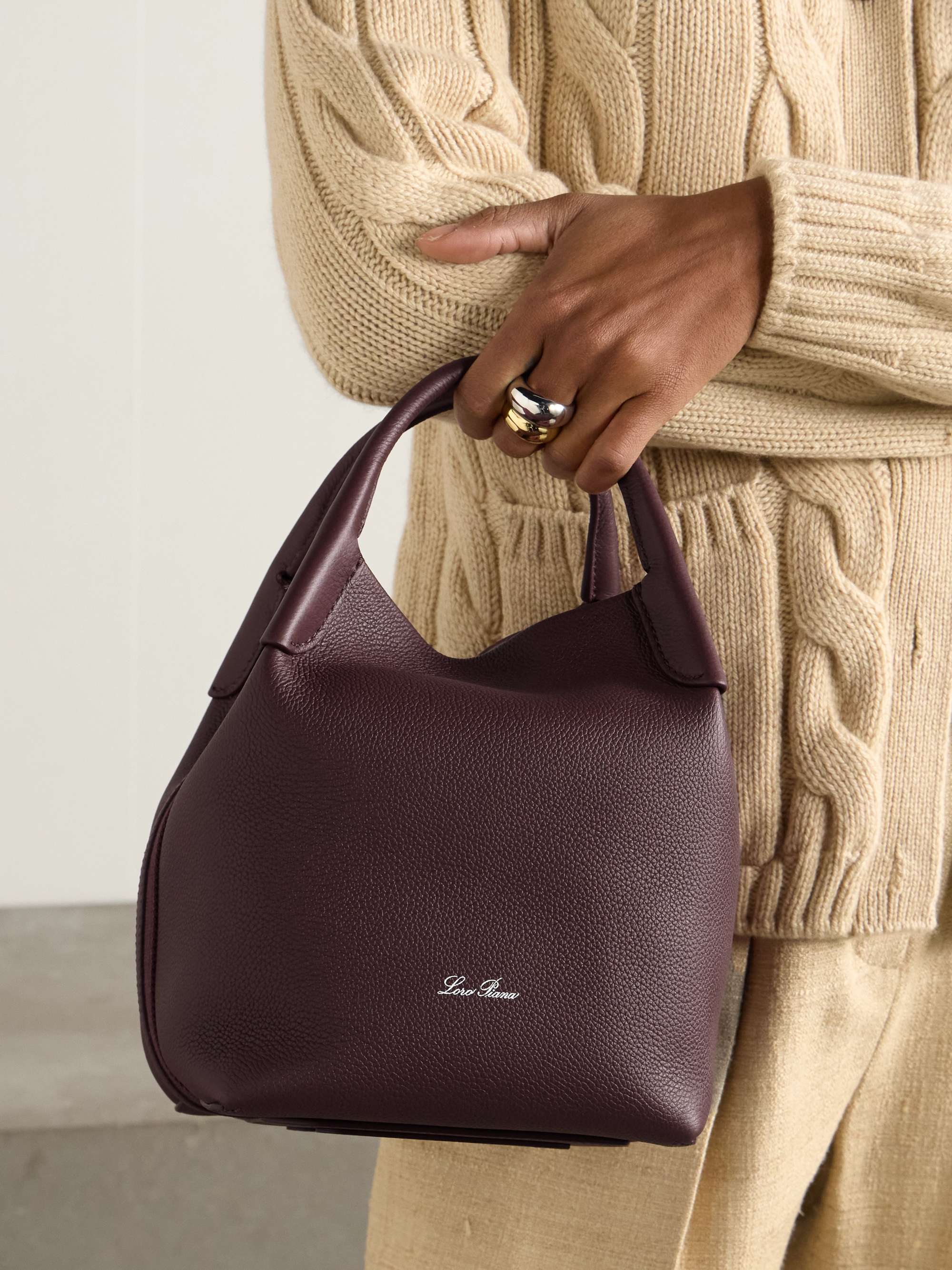 LORO PIANA Bale canvas-trimmed textured-leather tote