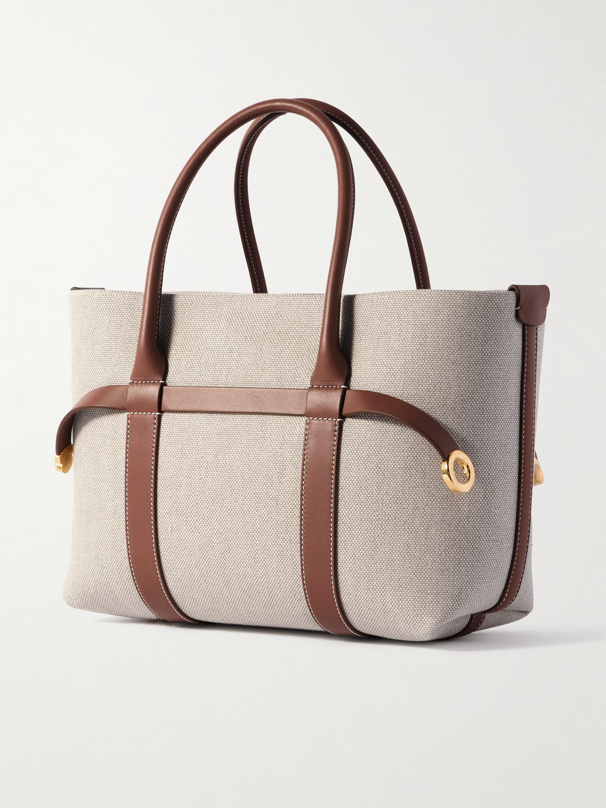 Loro Piana Ghiera Small Leather-trimmed Canvas Tote In Neutrals