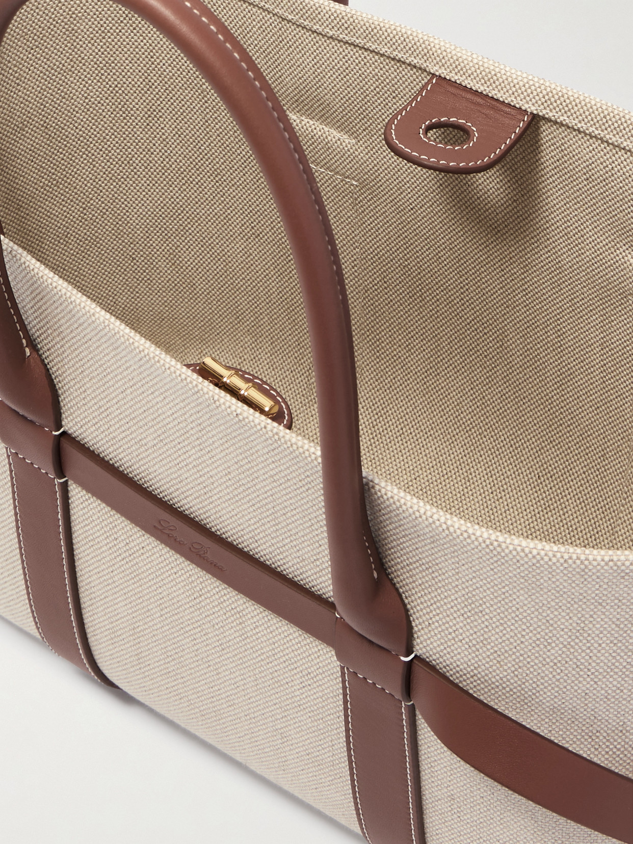 Loro Piana Ghiera Small Leather-trimmed Canvas Tote In Neutrals