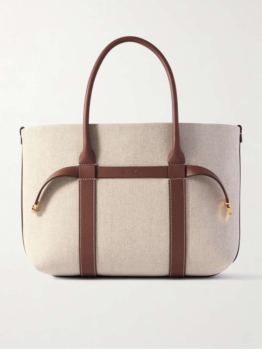 LORO PIANA Ghiera 皮革边饰帆布小号手提包 | NET-A-PORTER