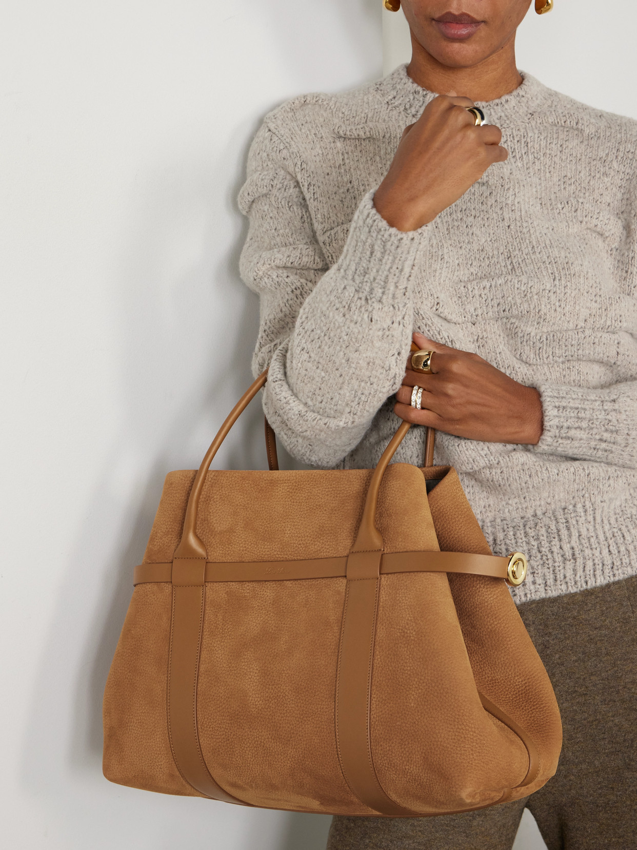 Loro Piana Ghiera Large Leather-trimmed Nubuck Tote In Brown