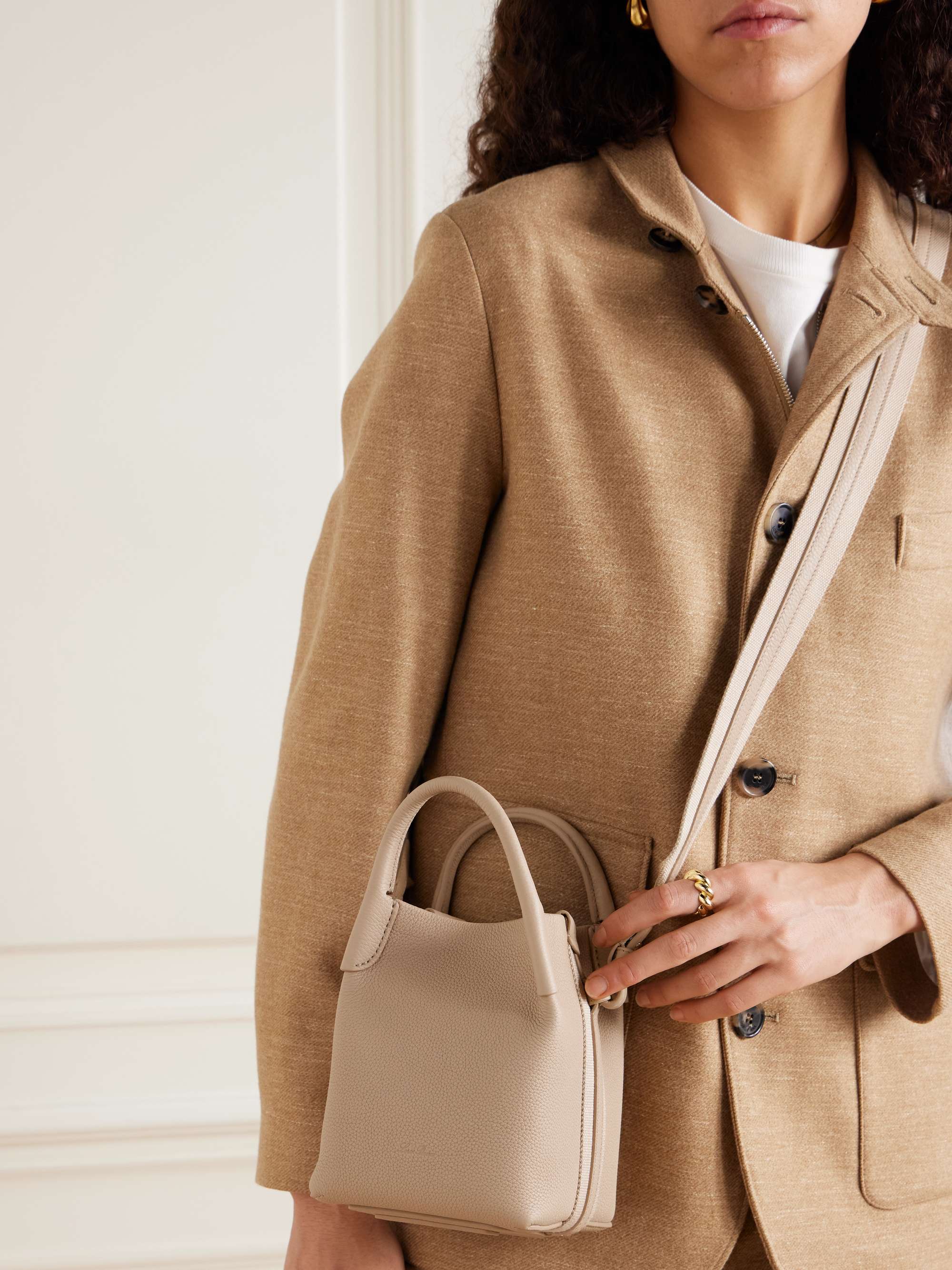 LORO PIANA Bale grosgrain-trimmed textured-leather shoulder bag