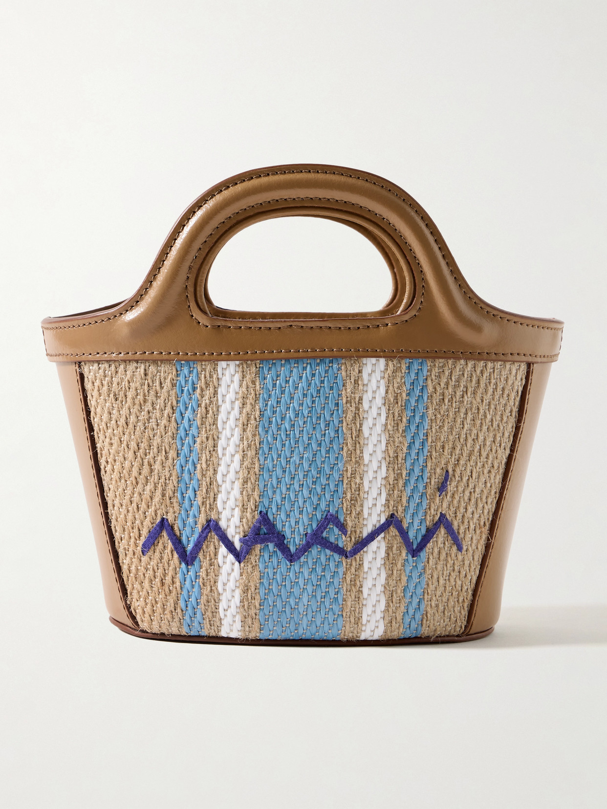Marni Tropicalia Micro Leather And Embroidered Striped Faux Raffia Tote In Multi