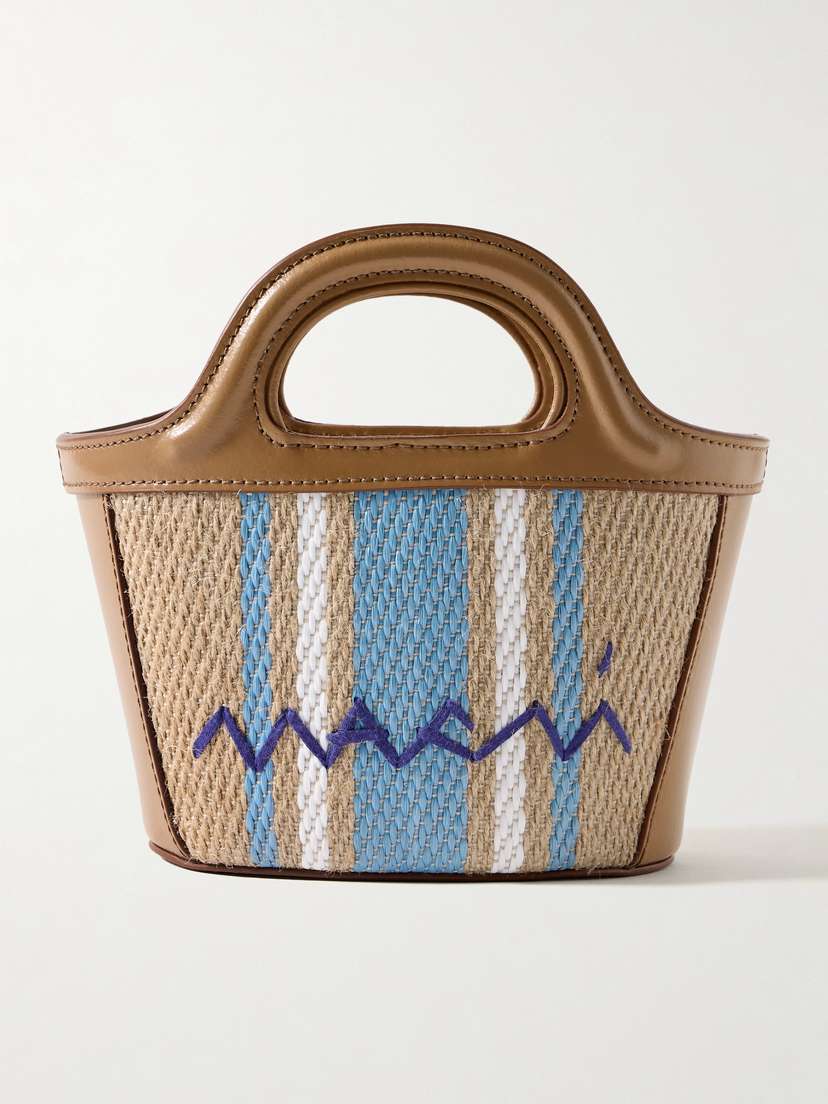 Marni Tropicalia Micro Leather And Embroidered Striped Faux Raffia Tote