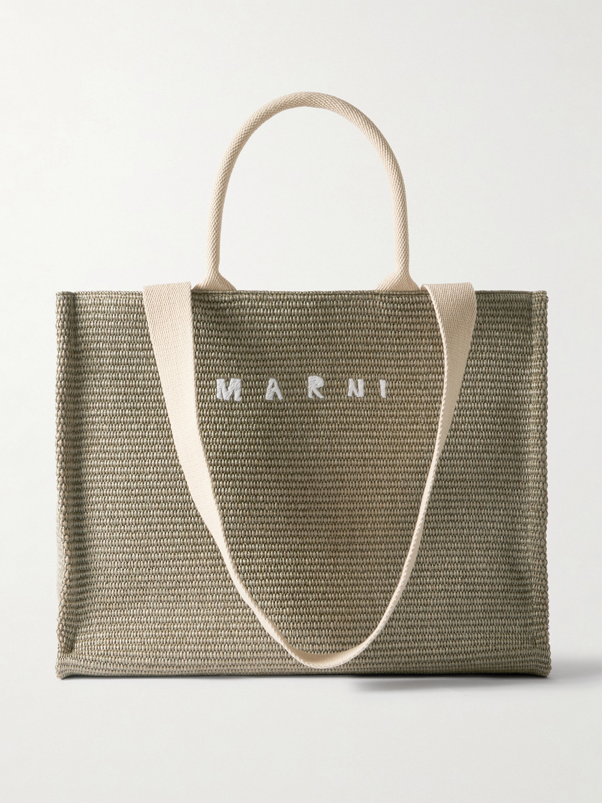 Marni - Basket Canvas-trimmed Embroidered Woven Raffia Tote - Green