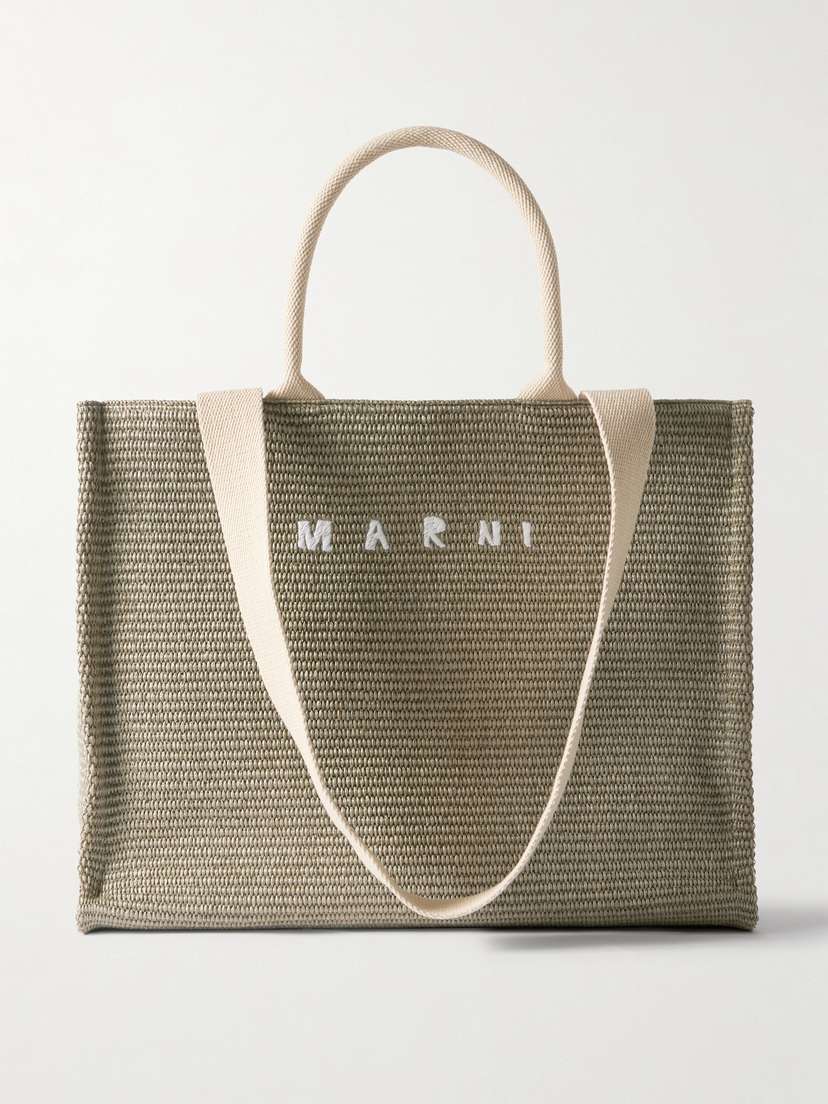 Marni Basket Canvas-trimmed Embroidered Woven Raffia Tote