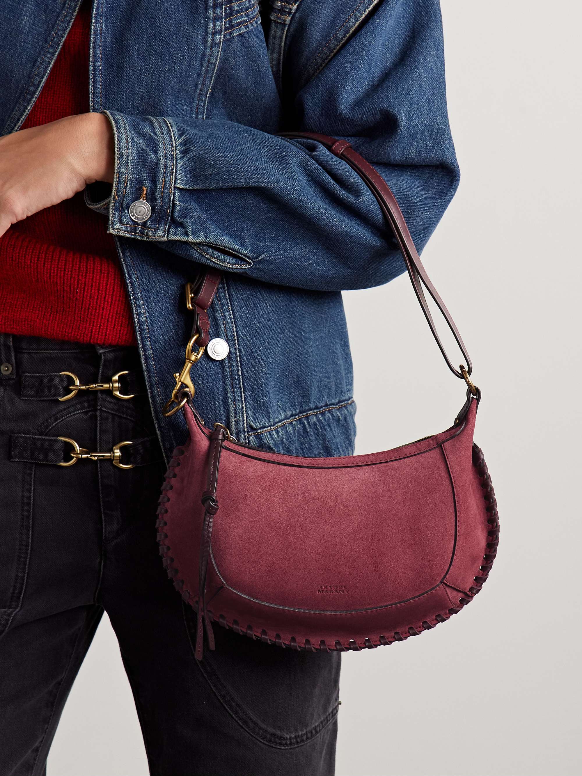 ISABEL MARANT Oskan Moon whipstitched leather trimmed suede shoulder bag NET A PORTER