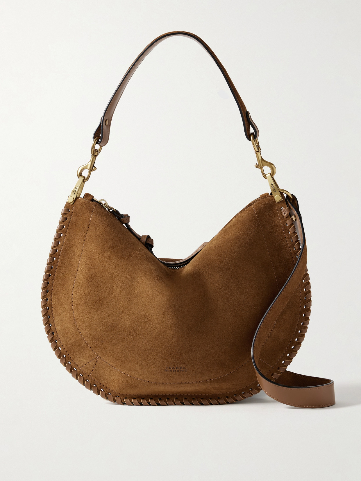 Isabel Marant Oskan Whipstitched Leather-trimmed Suede Shoulder Bag In Brown