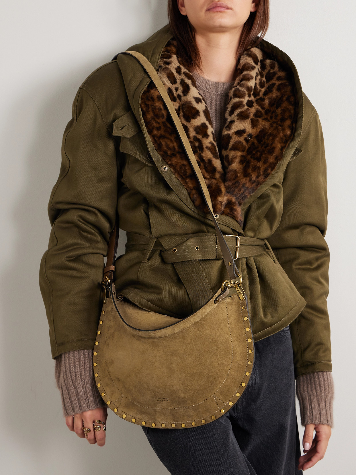 Isabel Marant Oskan Studded Suede Shoulder Bag In Brown