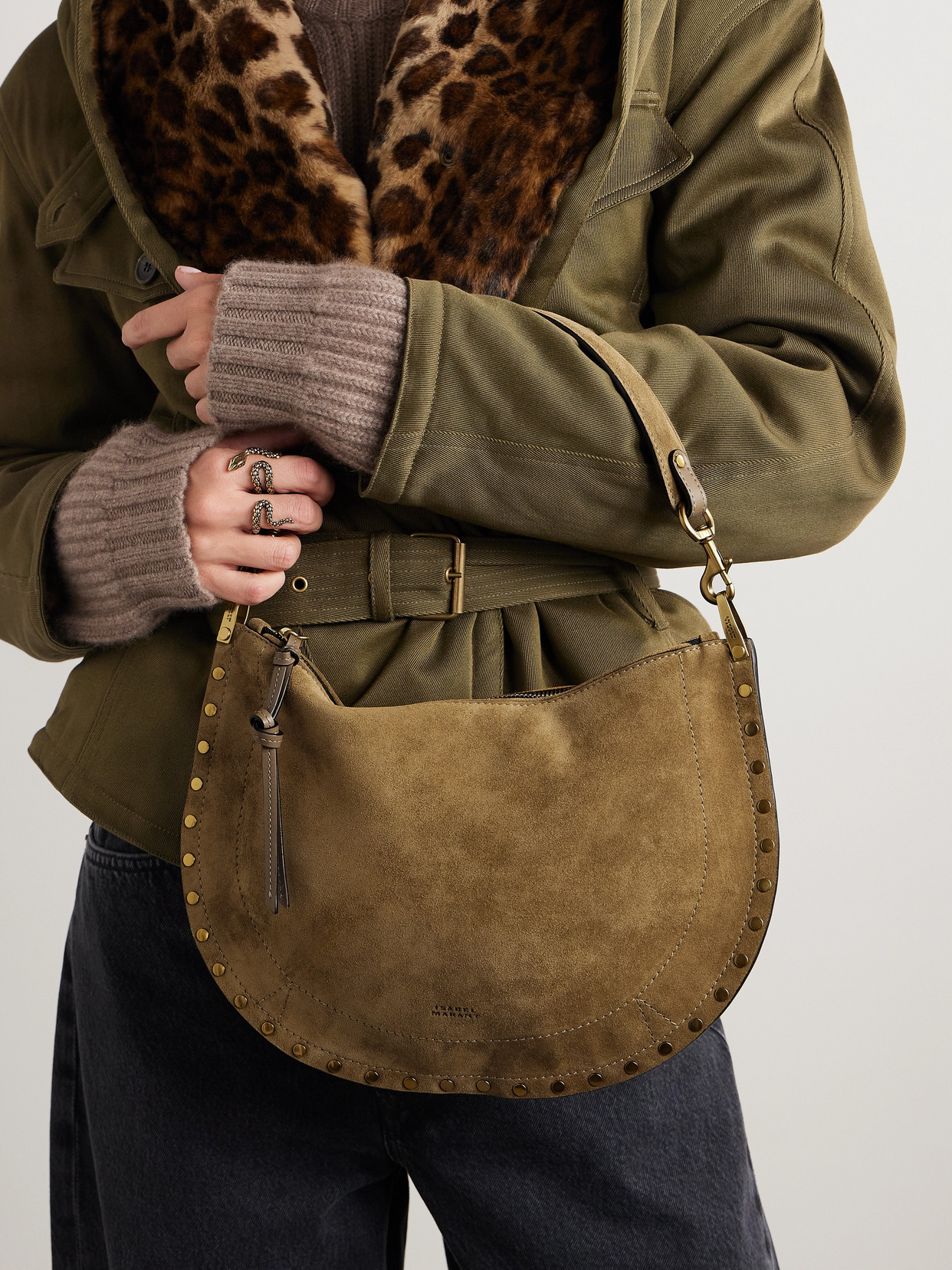 Isabel Marant Oskan Studded Suede Shoulder Bag In Brown