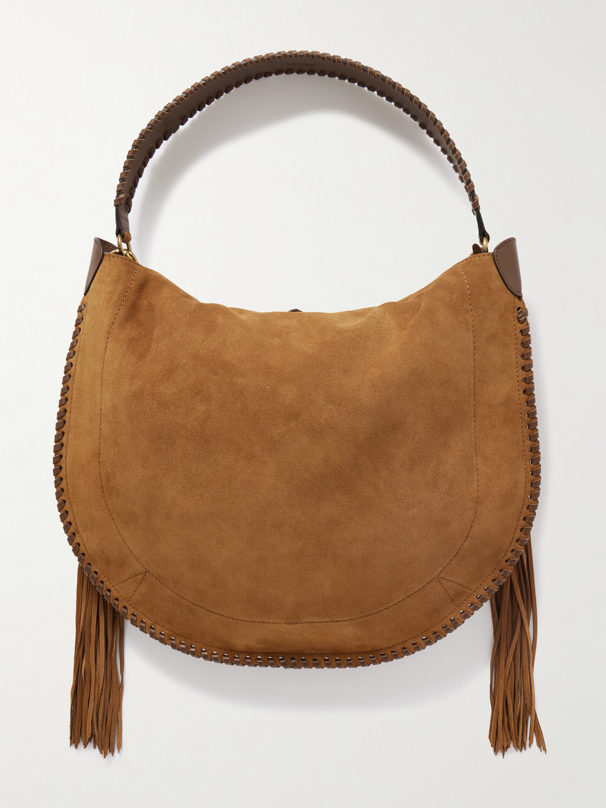 Isabel Marant Altay Tasseled Whipstitched Leather-trimmed Suede Shoulder Bag In Brown
