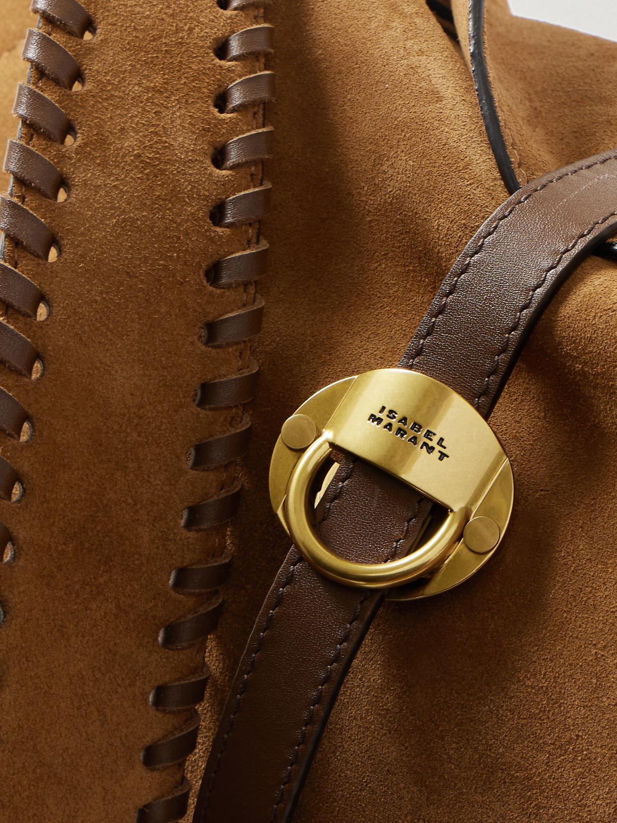 Isabel Marant Altay Tasseled Whipstitched Leather-trimmed Suede Shoulder Bag In Brown