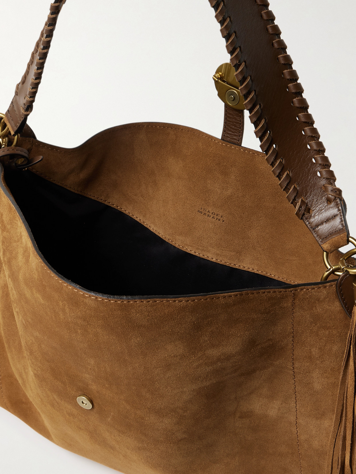 Isabel Marant Altay Tasseled Whipstitched Leather-trimmed Suede Shoulder Bag In Brown