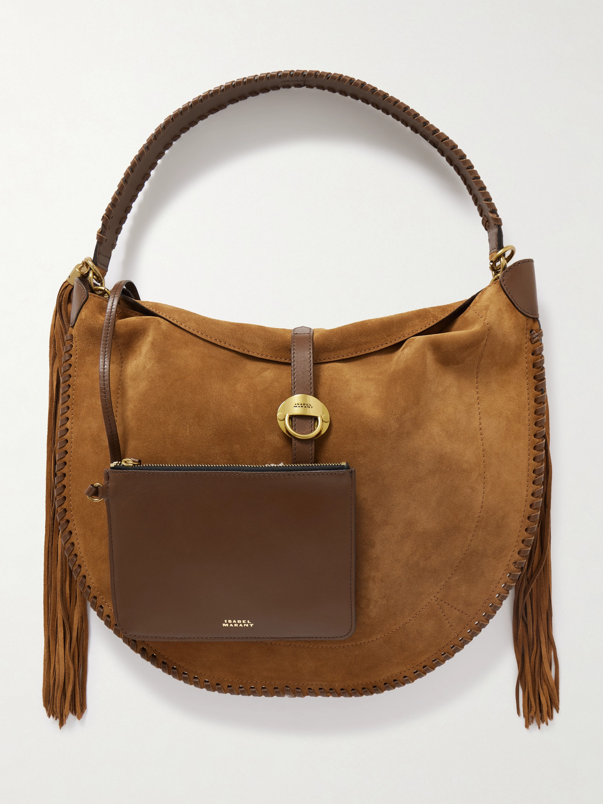 Isabel Marant Altay Tasseled Whipstitched Leather-trimmed Suede Shoulder Bag In Brown