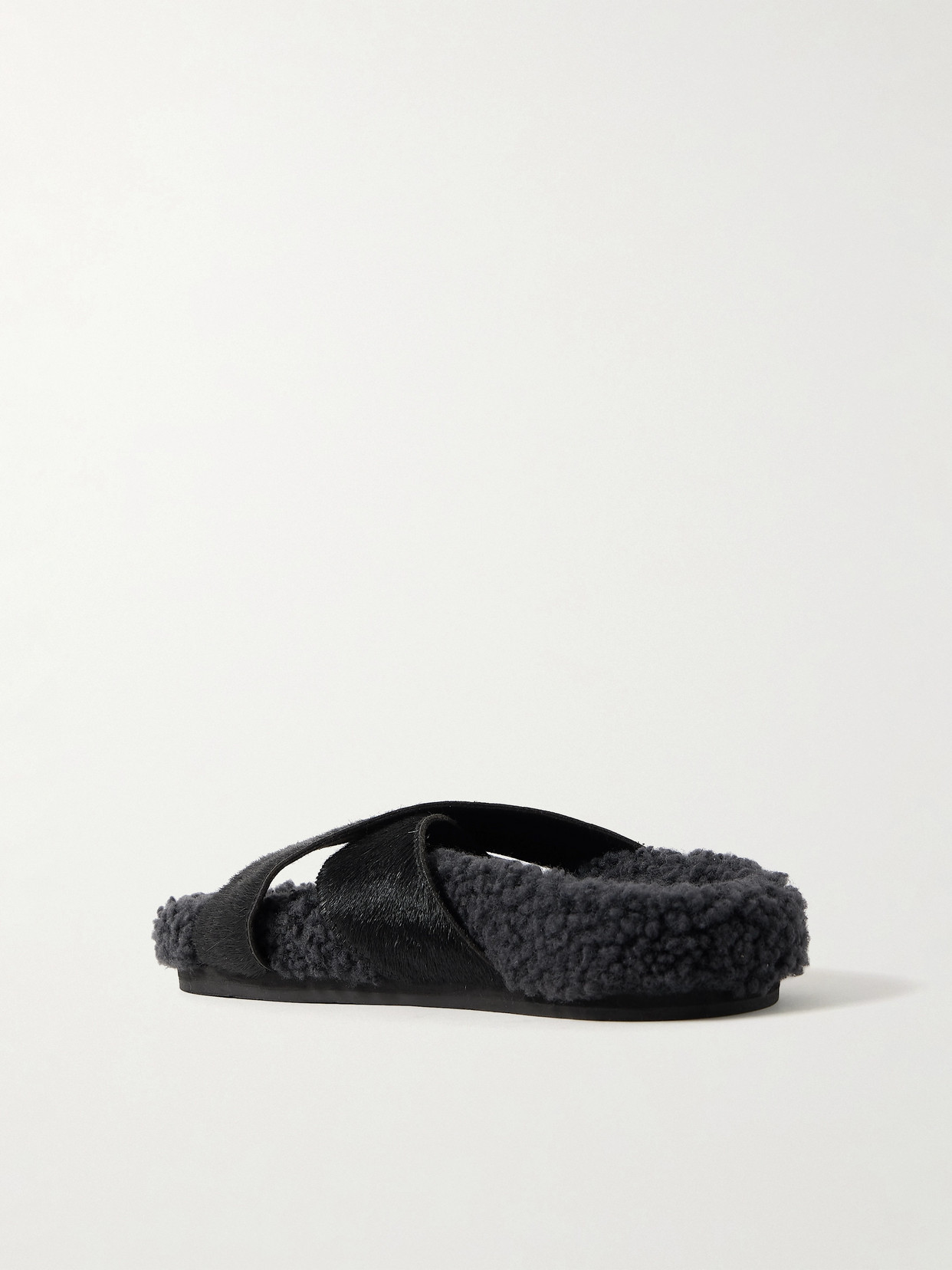 Ancient Greek Sandals Anilio Calf Hair And Shearling Slides In Black