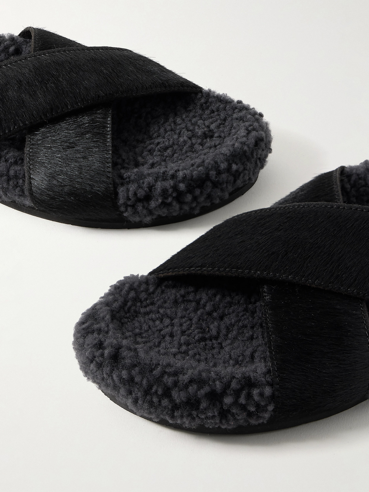 Ancient Greek Sandals Anilio Calf Hair And Shearling Slides In Black