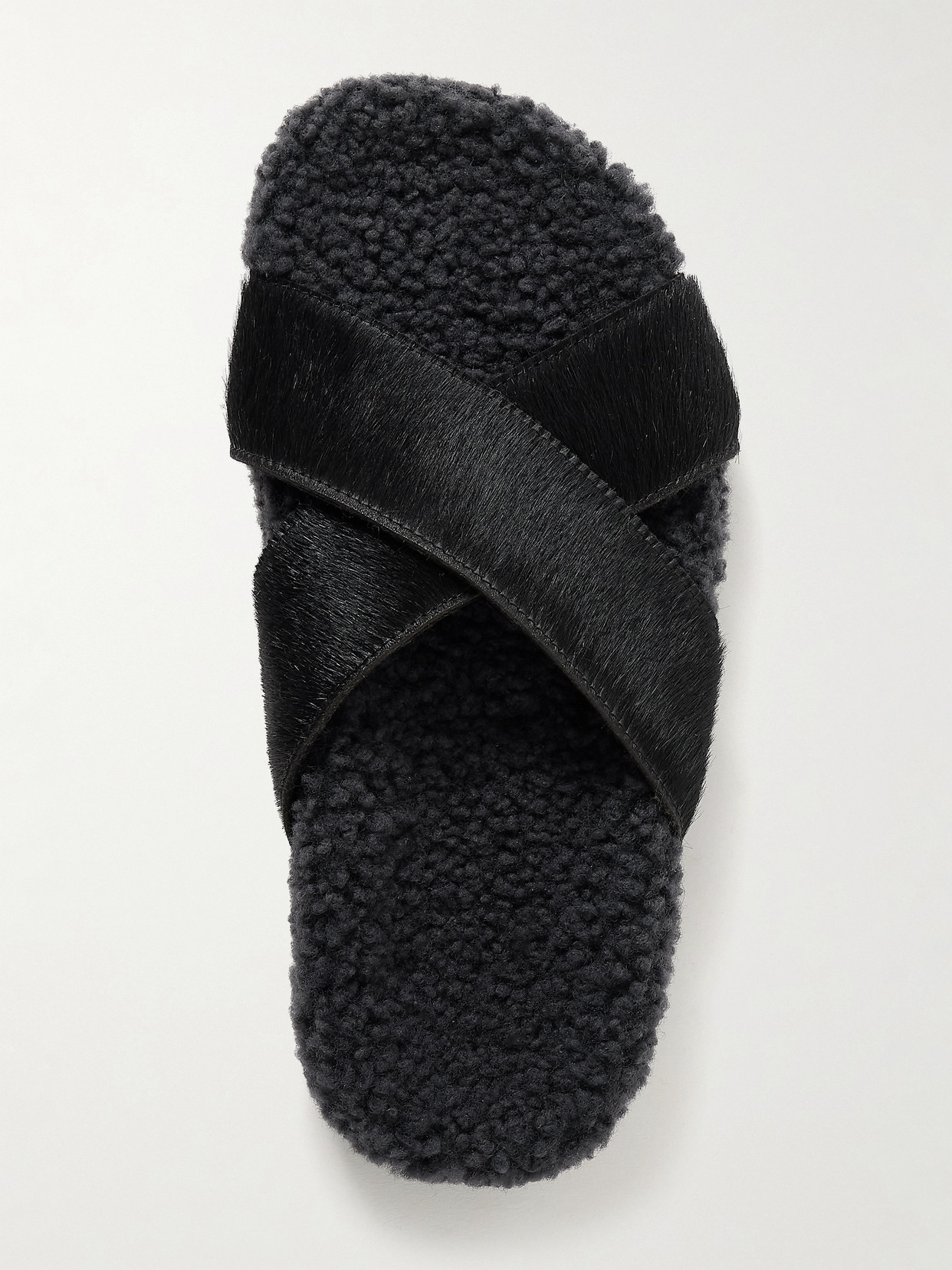 Ancient Greek Sandals Anilio Calf Hair And Shearling Slides In Black