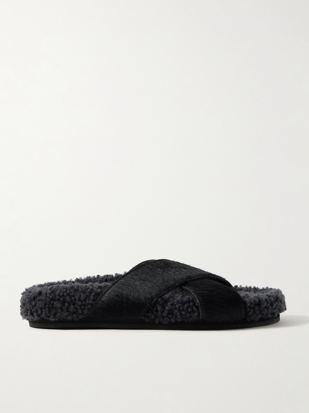 Ancient Greek Sandals - Anilio Calf Hair And Shearling Slides - Black