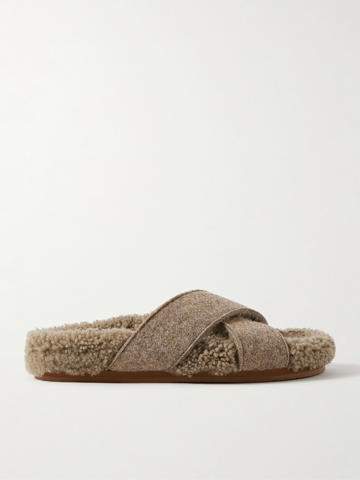 Ancient Greek Sandals Anilio Felt And Shearling Slides In Brown