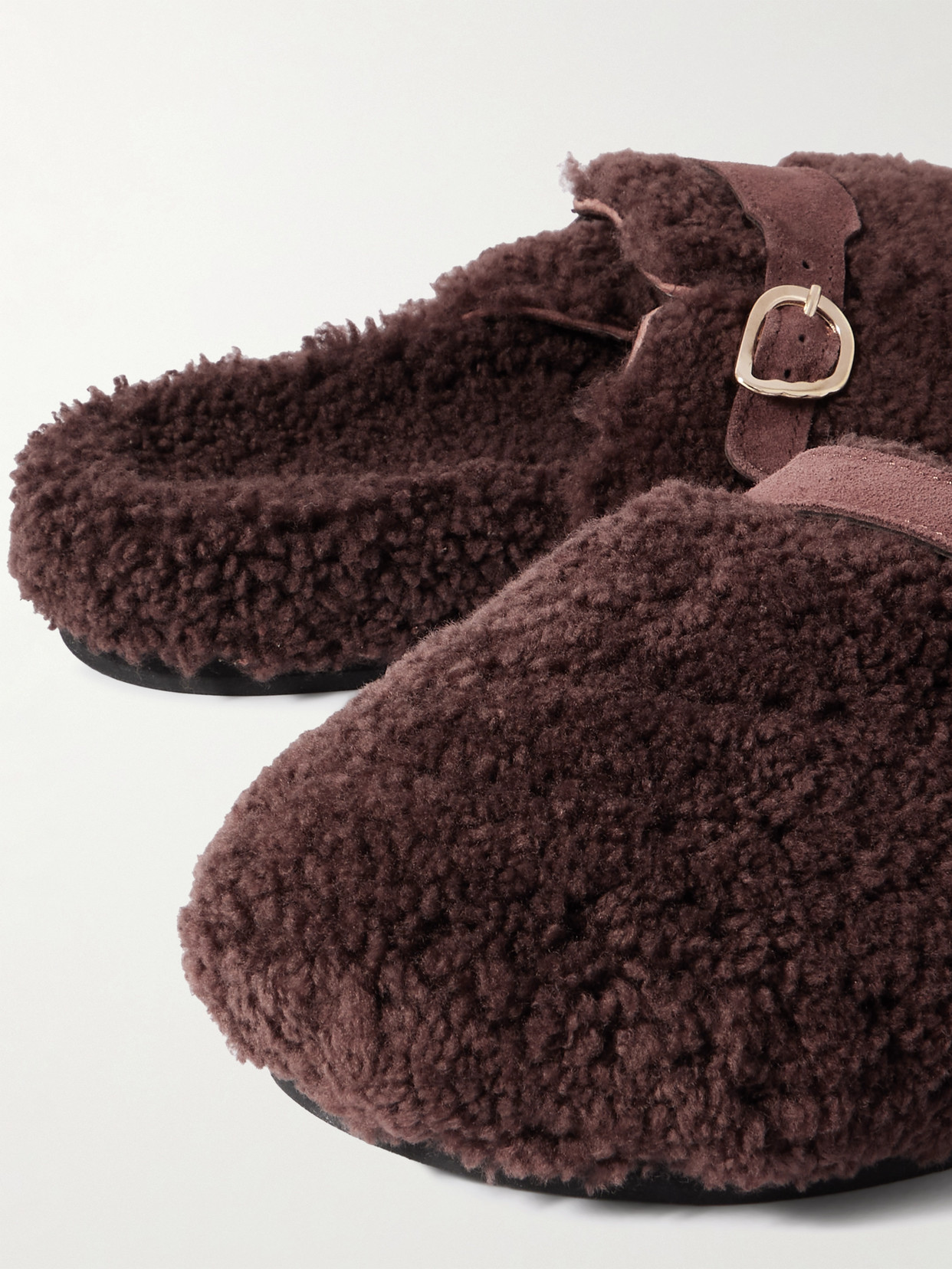 Ancient Greek Sandals Vasilitsa Buckled Suede-trimmed Shearling Mules In Brown