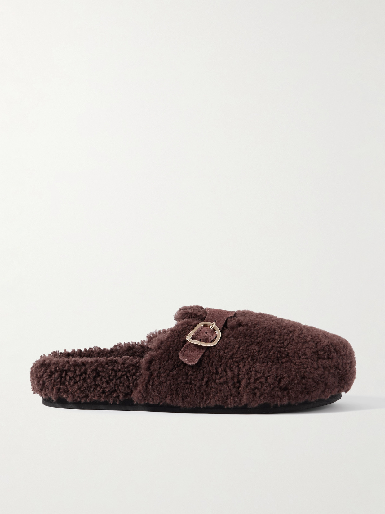 Ancient Greek Sandals Vasilitsa Buckled Suede-trimmed Shearling Mules In Brown
