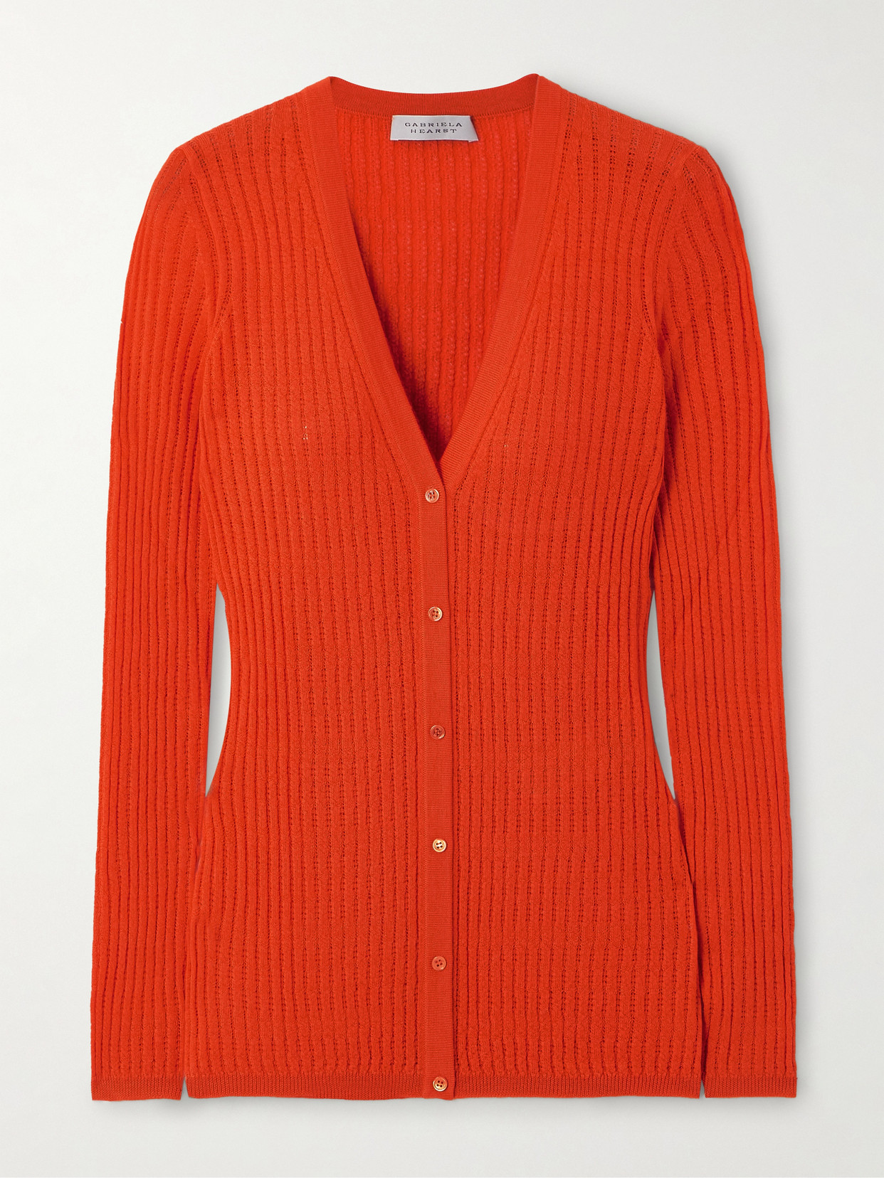 Gabriela Hearst Emma Pointelle-knit Cashmere And Silk-blend Cardigan In Orange