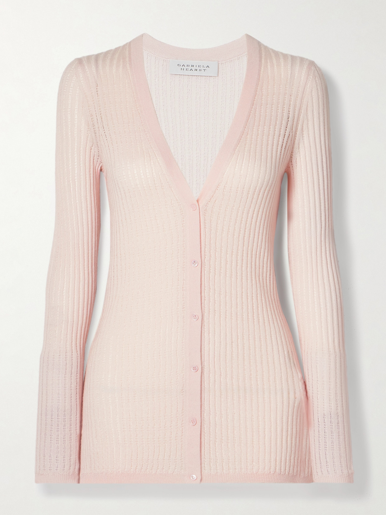 Shop Gabriela Hearst Emma Pointelle-knit Cashmere And Silk-blend Cardigan In Pink