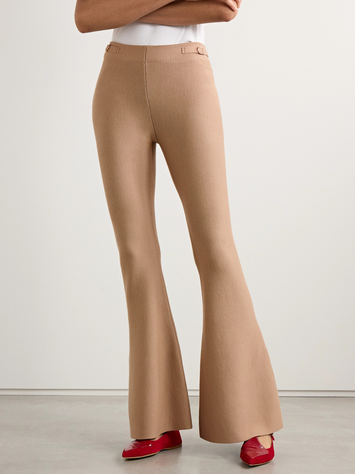 Gabriela Hearst Ayala Embellished Wool And Cashmere-blend Flared Pants In Brown