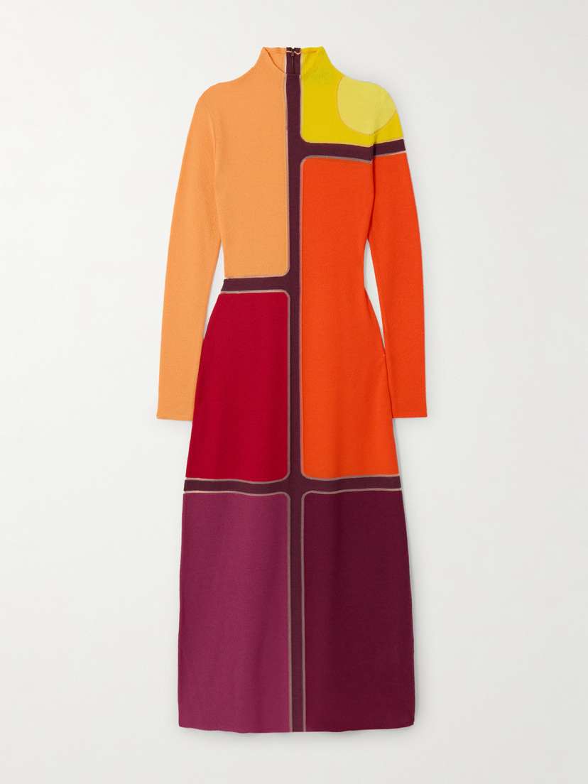 Gabriela Hearst Apollonis Color-block Wool And Cashmere-blend Turtleneck Midi Dress