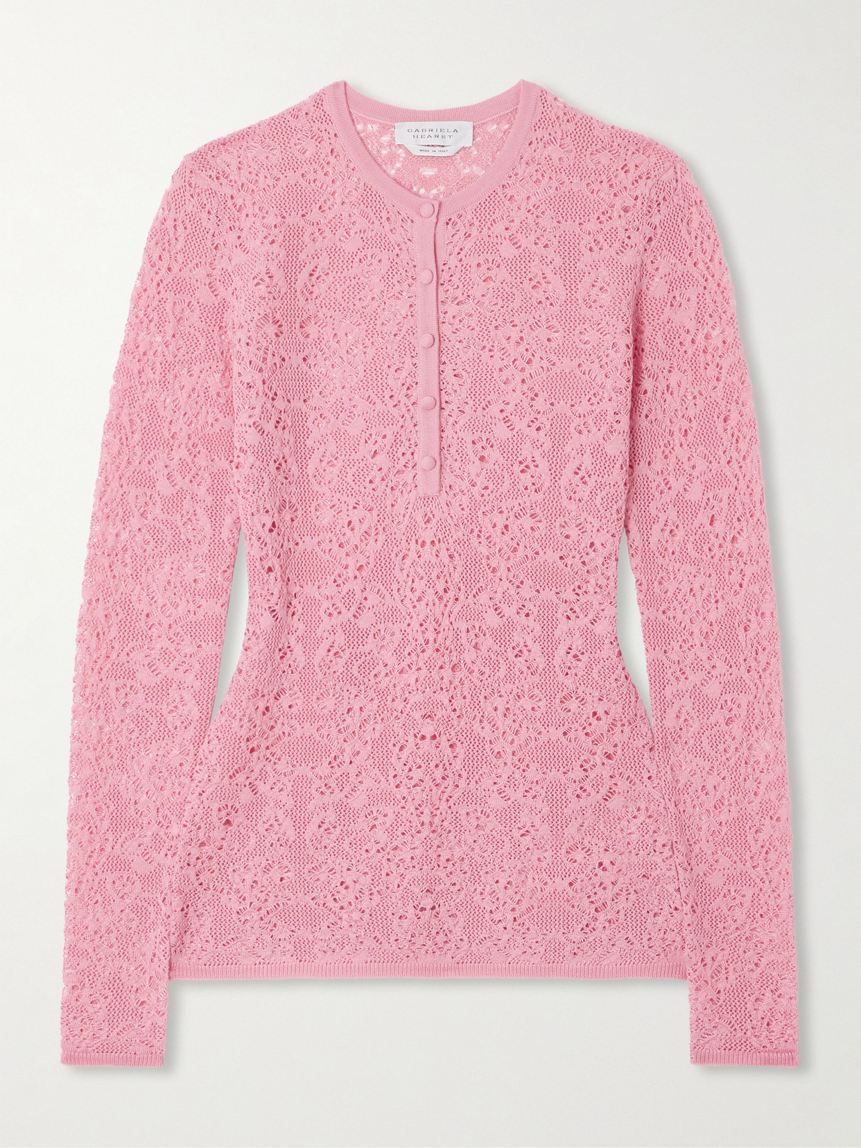 Gabriela Hearst Ithaca Crocheted Wool And Silk-blend Henley Top In Pink