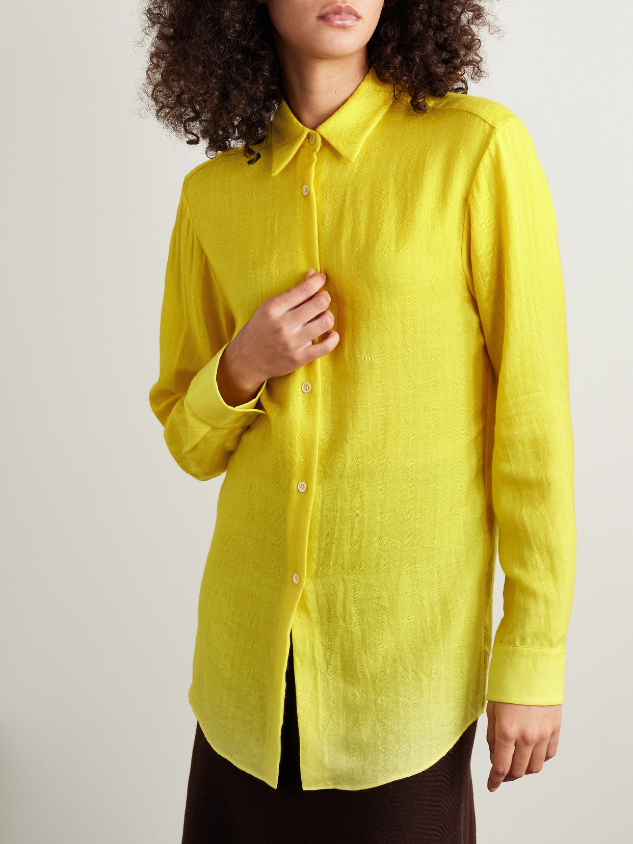 Gabriela Hearst Reyes Herringbone Cashmere And Silk-blend Shirt In Yellow
