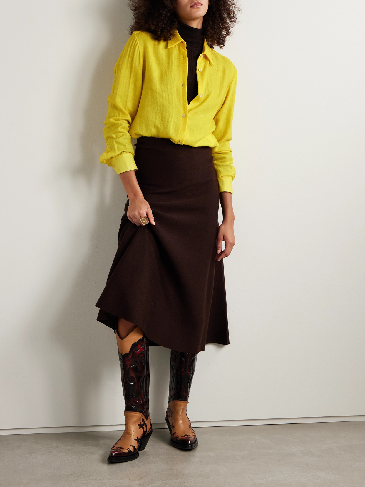 Gabriela Hearst Reyes Herringbone Cashmere And Silk-blend Shirt In Yellow