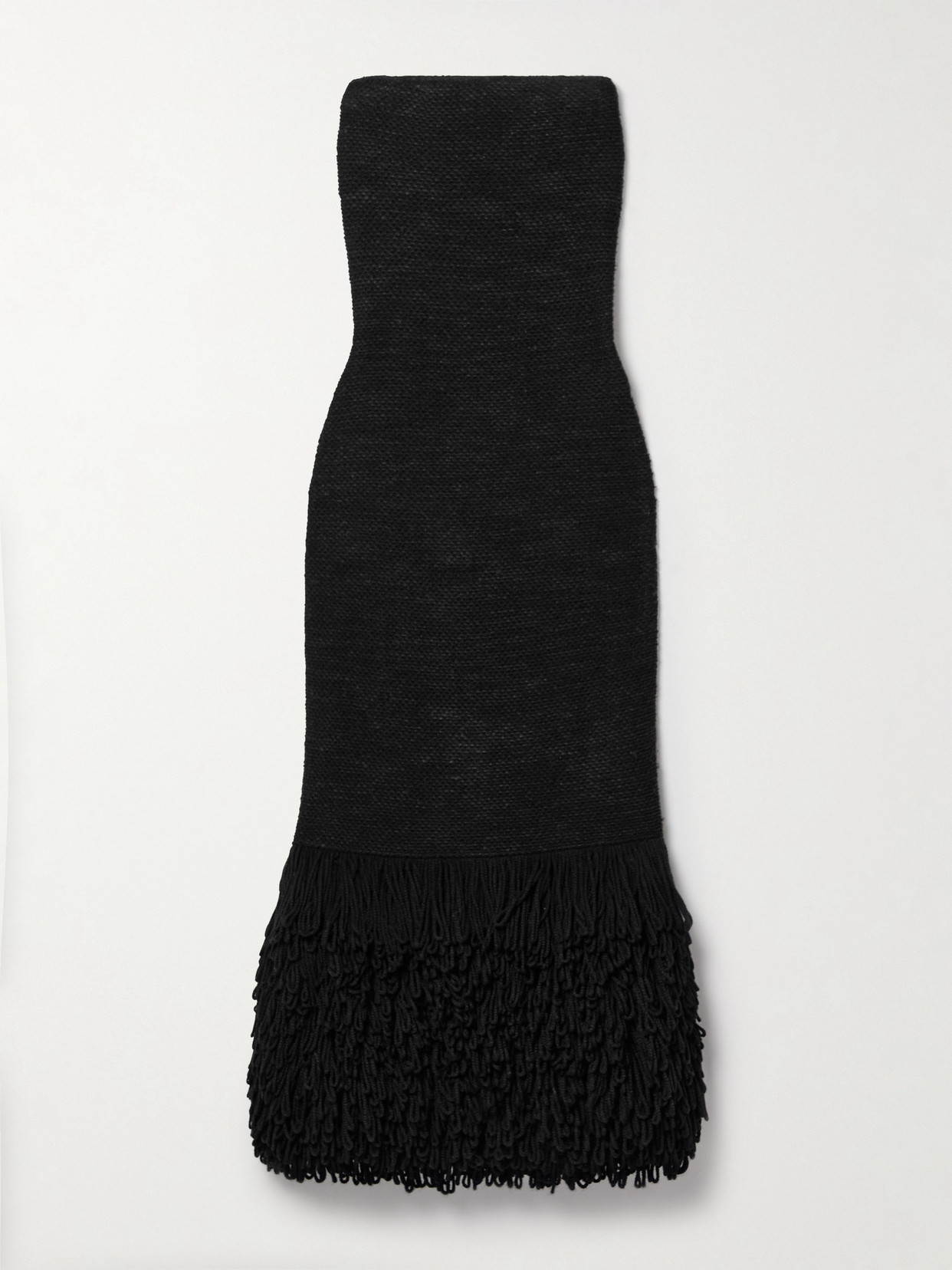 Gabriela Hearst Corus Strapless Fringed Cashmere And Silk-blend Midi Dress In Black