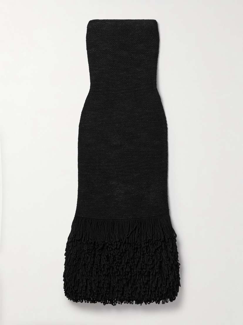 Gabriela Hearst Corus Strapless Fringed Cashmere And Silk-blend Midi Dress