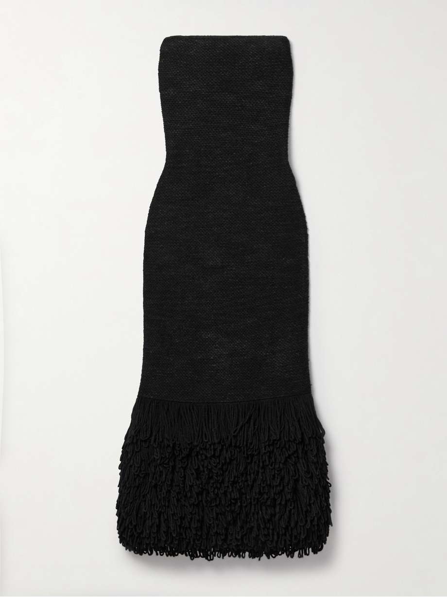 corus strapless fringed cashmere and silk-blend midi dress