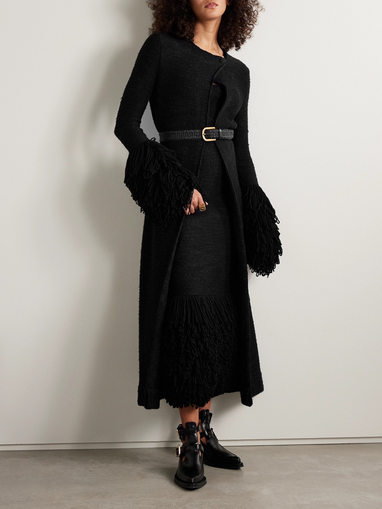Gabriela Hearst Corus Strapless Fringed Cashmere And Silk-blend Midi Dress In Black