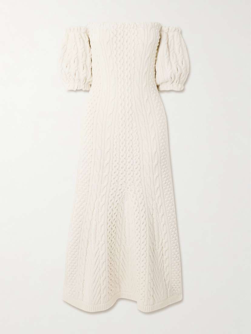 Gabriela Hearst Alastor Off-the-shoulder Cable-knit Wool And Cashmere-blend Maxi Dress