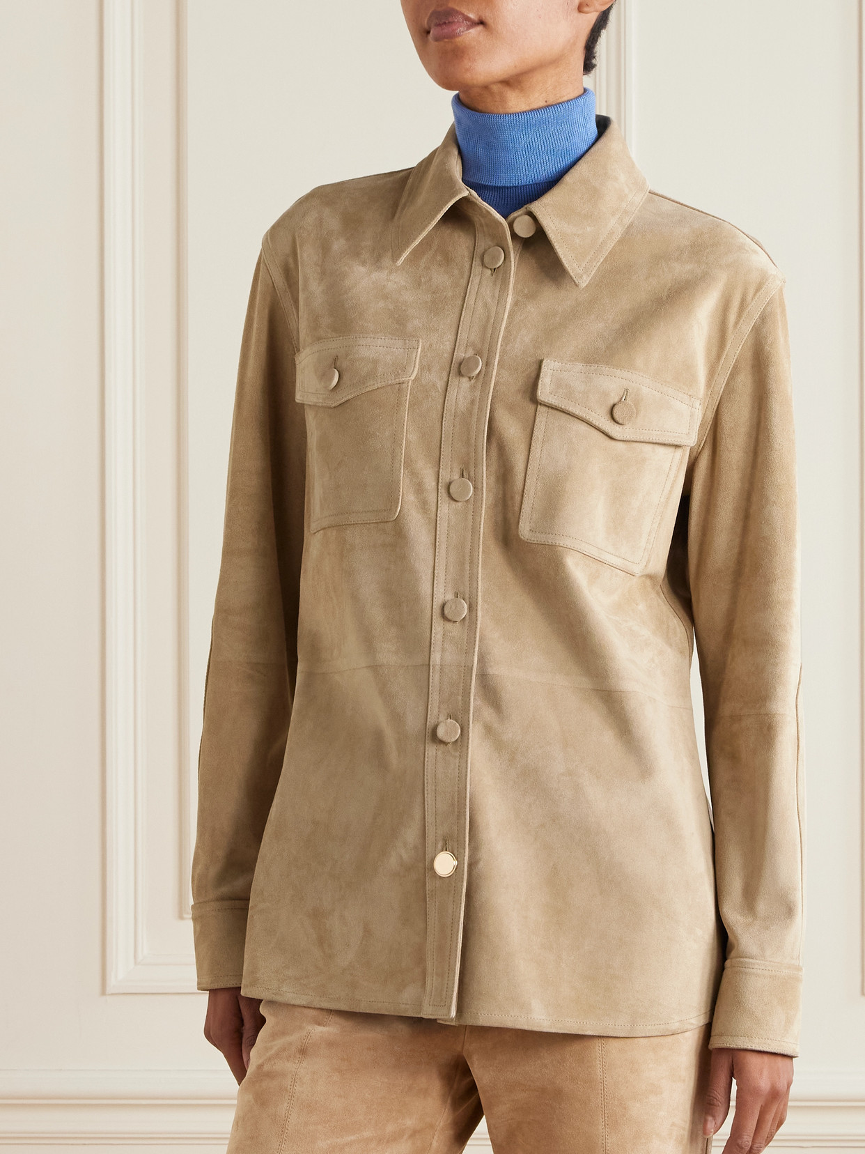 Gabriela Hearst Irene Overshirt In Camel Suede In Brown