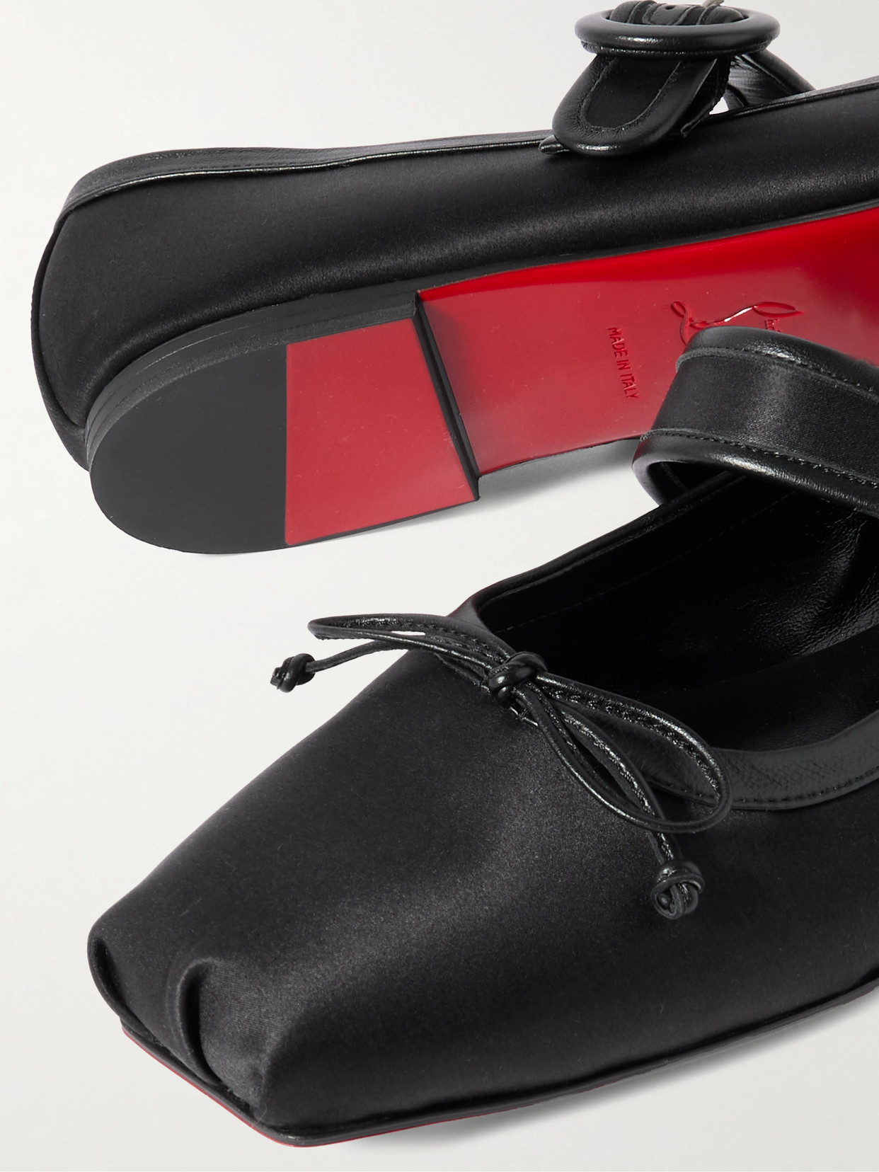 Christian Louboutin Mamastrapitina Leather-trimmed Satin-crepe Ballet Flats In Black