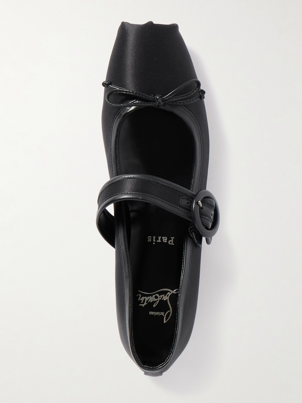 Christian Louboutin Mamastrapitina Leather-trimmed Satin-crepe Ballet Flats In Black