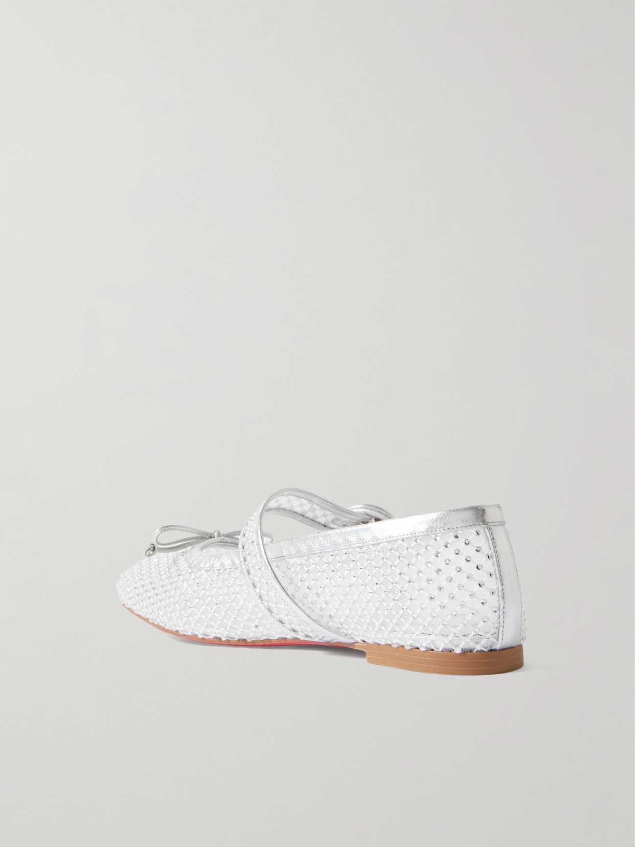Christian Louboutin Mamastrapitina Crystal-embellished Leather-trimmed Mesh Ballet Flats In White