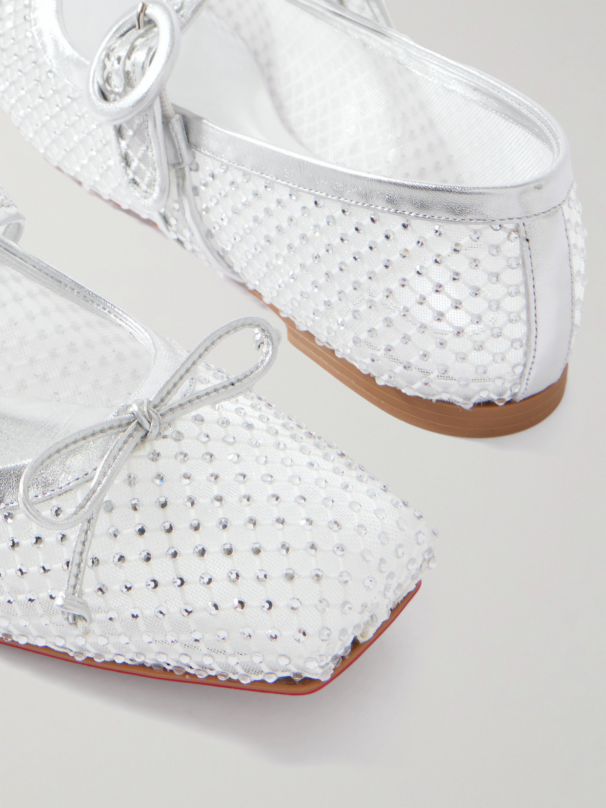 Christian Louboutin Mamastrapitina Crystal-embellished Leather-trimmed Mesh Ballet Flats In White