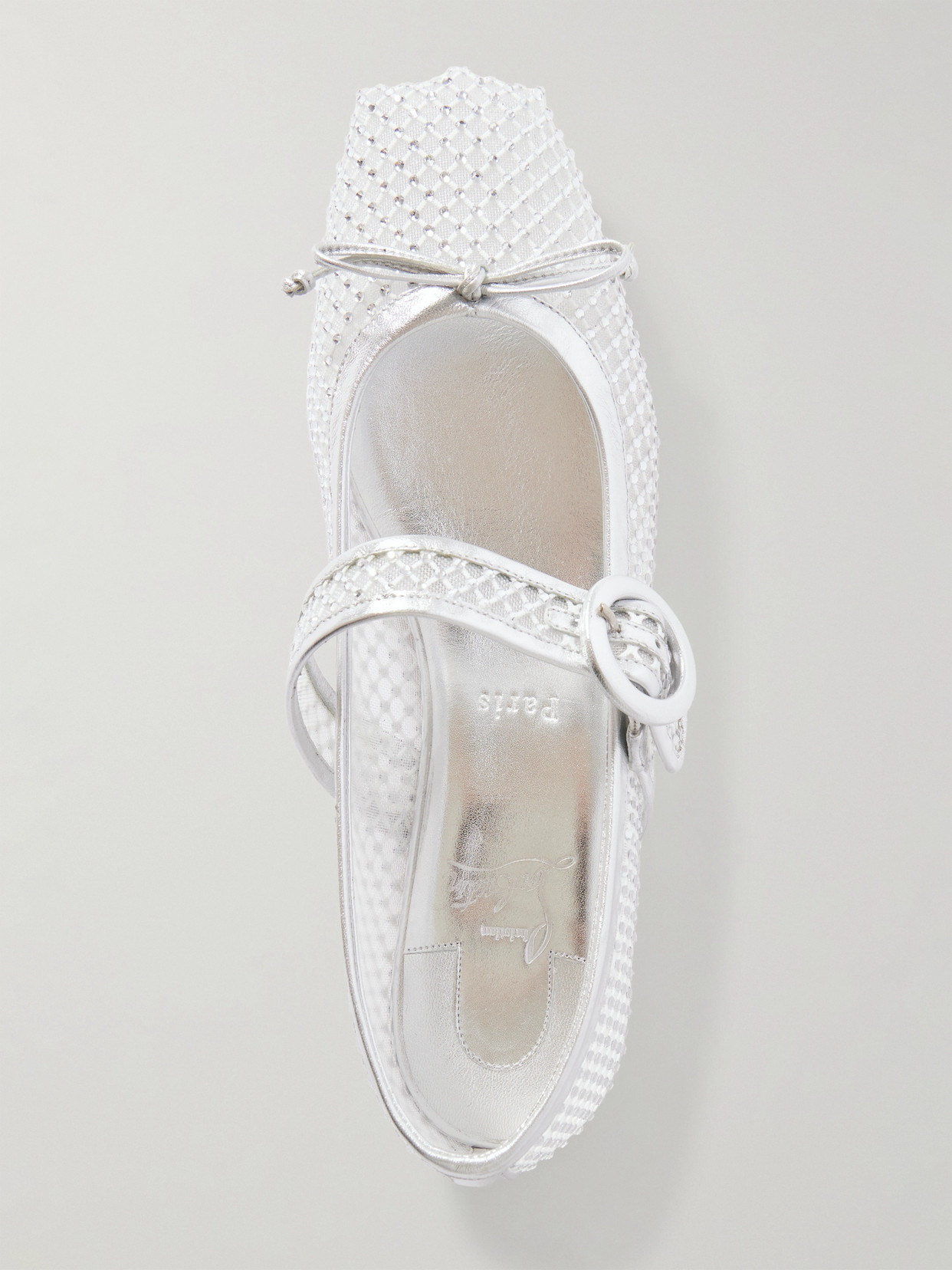 Christian Louboutin Mamastrapitina Crystal-embellished Leather-trimmed Mesh Ballet Flats In White