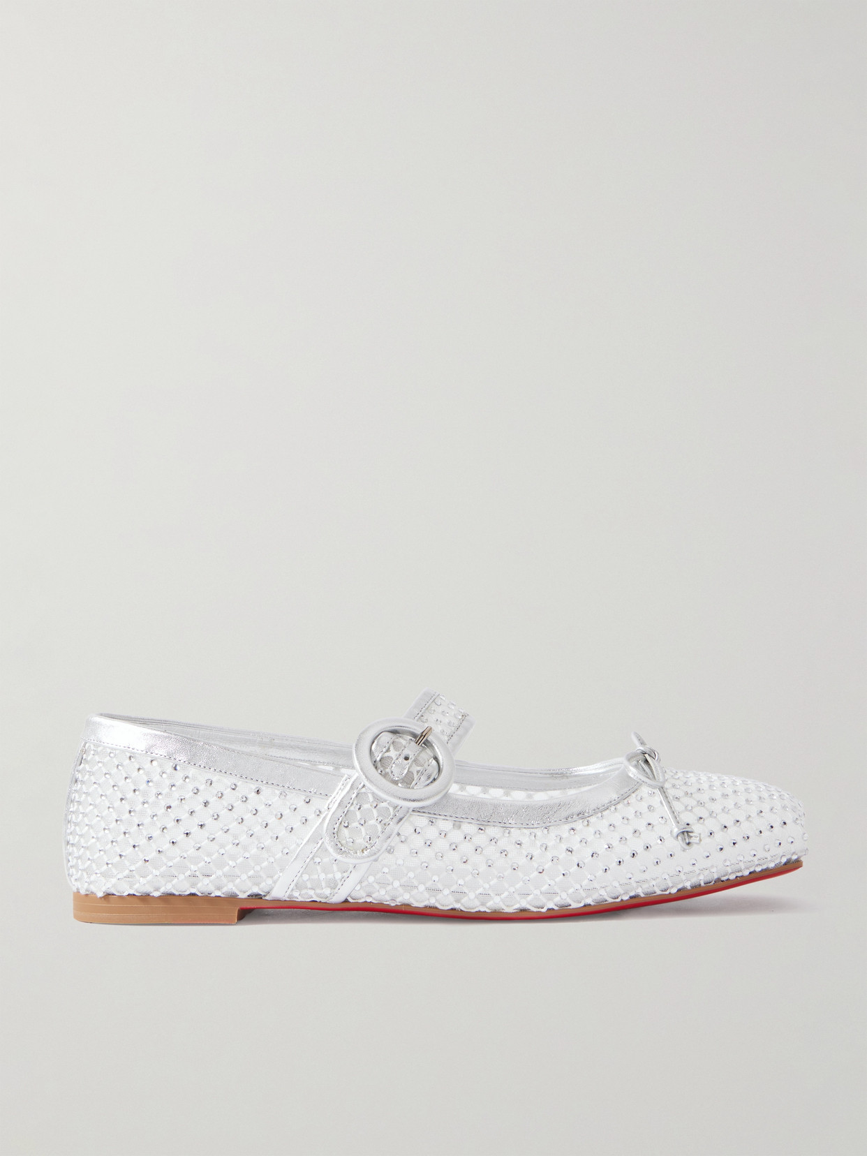 Christian Louboutin Mamastrapitina Crystal-embellished Leather-trimmed Mesh Ballet Flats In White