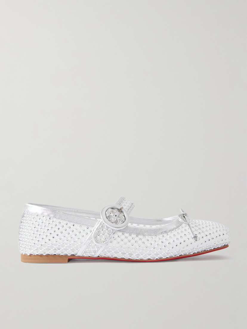 Christian Louboutin Mamastrapitina Crystal-embellished Leather-trimmed Mesh Ballet Flats