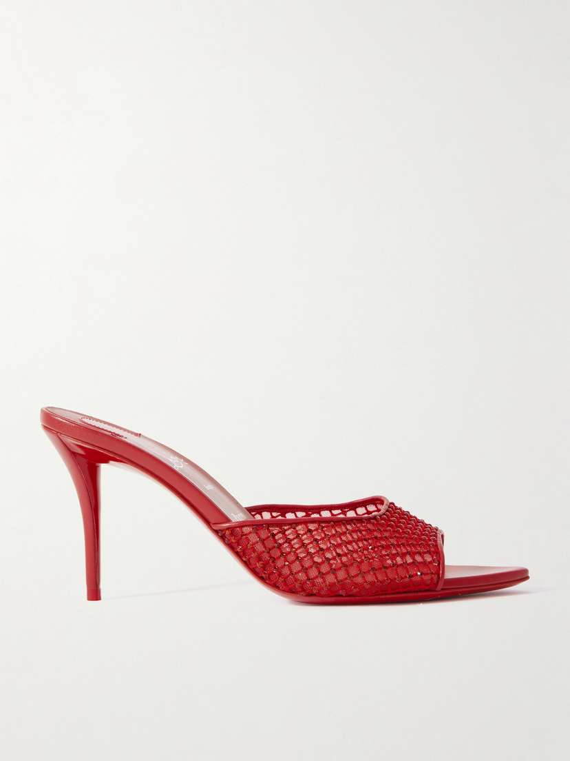 Christian Louboutin Apostropha 80 Crystal-embellished Leather-trimmed Mesh Mules